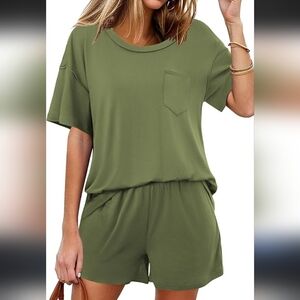 EKOUAER | Women's Olive Green 2 Piece Short Sleeve and Shorts Buttery Soft PJs